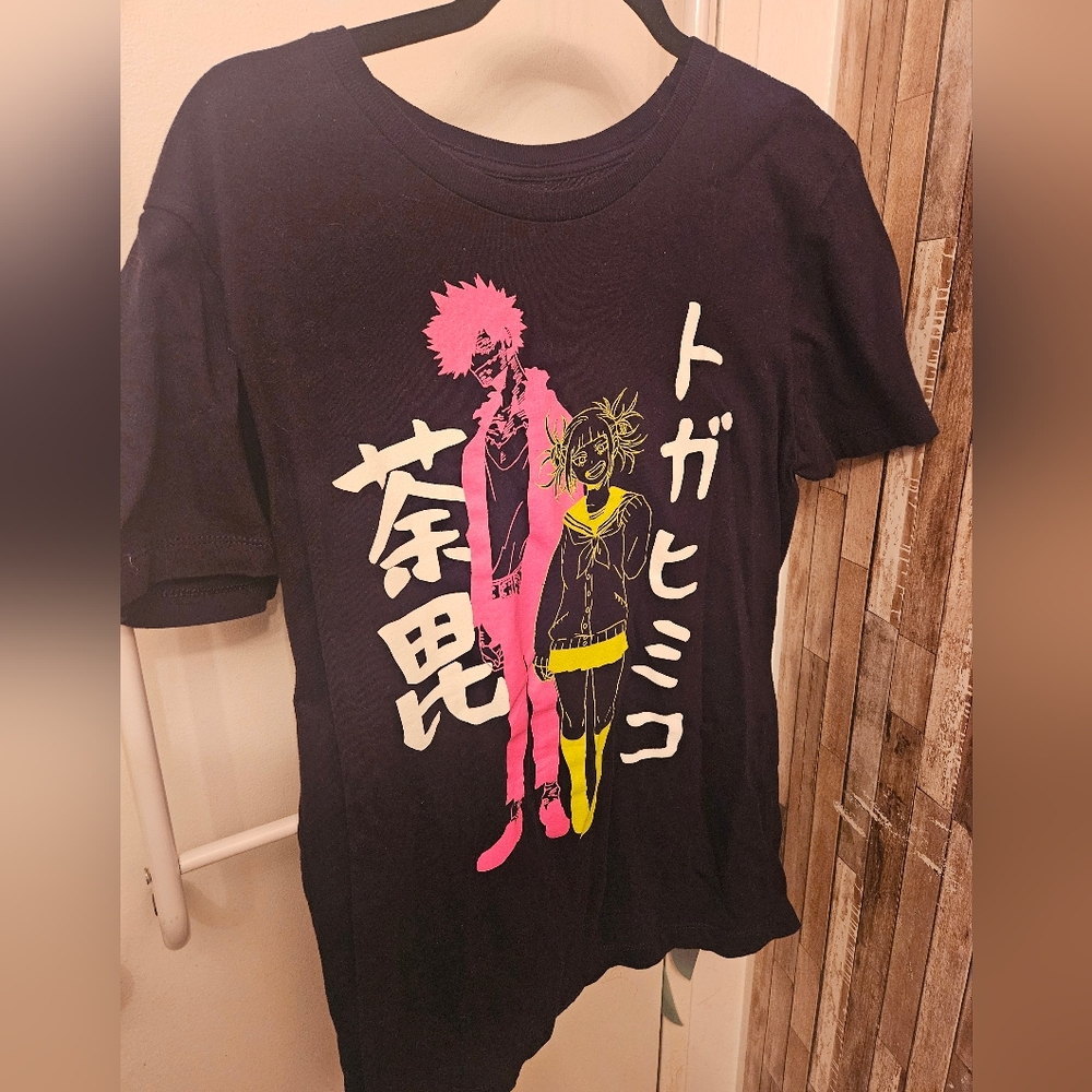 Black Graphic T-Shirt with Anime Characters